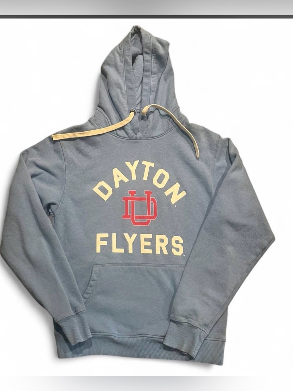 League Dayton Flyers Gray-Blue Pullover Hoodie with Cream Accents